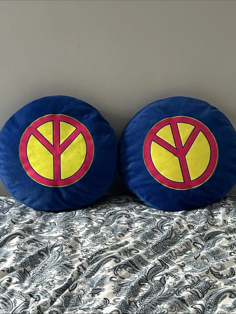 Blue Round Peace Symbol Throw Pillows - Unbranded -embroidered appliqué